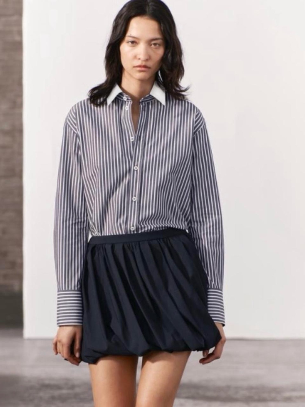 Zara Dark Navy Pleated Midi Skirt